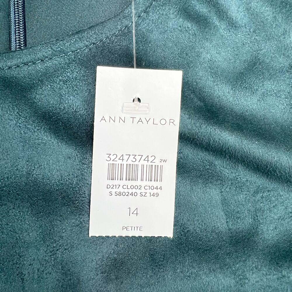 Ann Taylor Faux Suede Pleated Midi Dress 14P Teal Belted Wedding Guest NWT Party - Picture 5 of 13